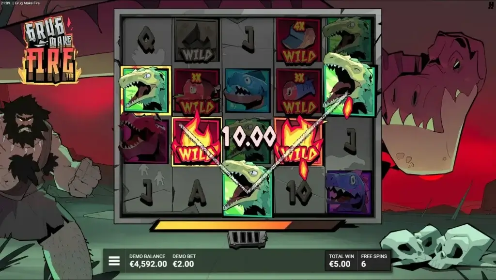 Grug Make Fire video slot - Il bonus game Grug Fight Dino