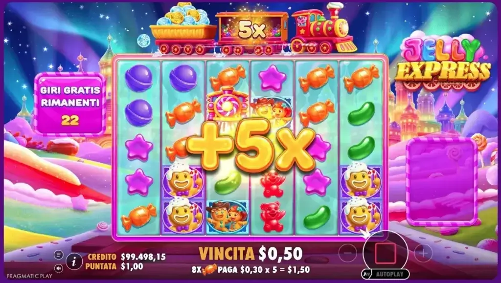 La funzione "Super Giri" nella slot machine online Jelly Express
