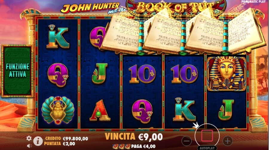 Schermata di gioco della slot John Hunter and the Book of Tut