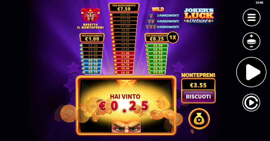 Vincita su Joker's Luck Deluxe