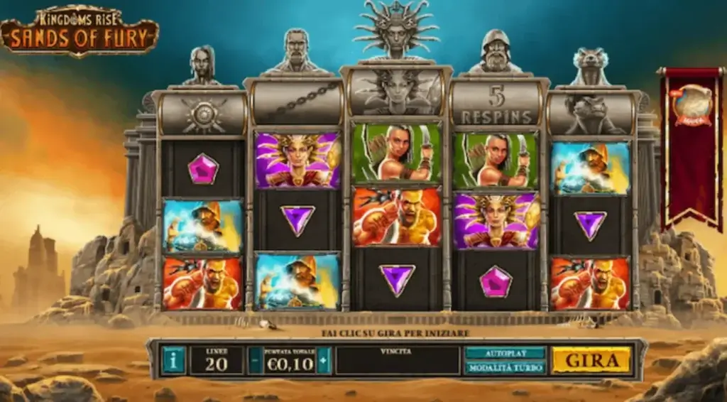 Giro dei rulli della slot Kingdoms Rise: Sands of Fury