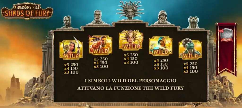 Valore dei simboli principali della slot Kingdoms Rise: Sands of Fury
