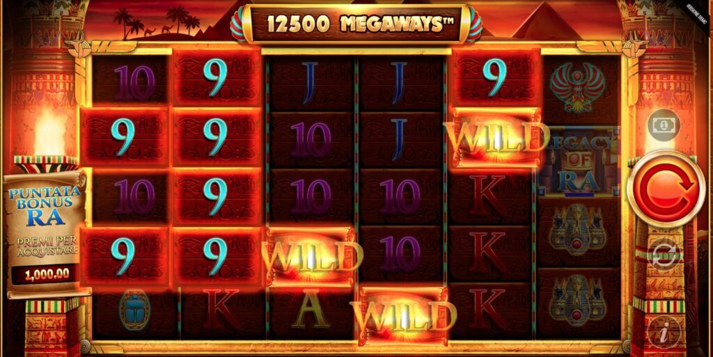 Vincita durate una sessione di gioco alla slot machine online Legacy of Ra Megaways. 