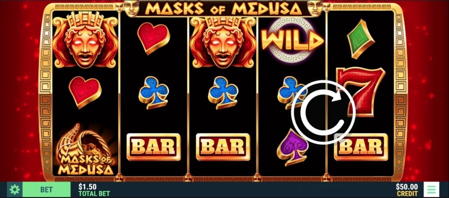 Schermata gioco slot Masks of Medusa