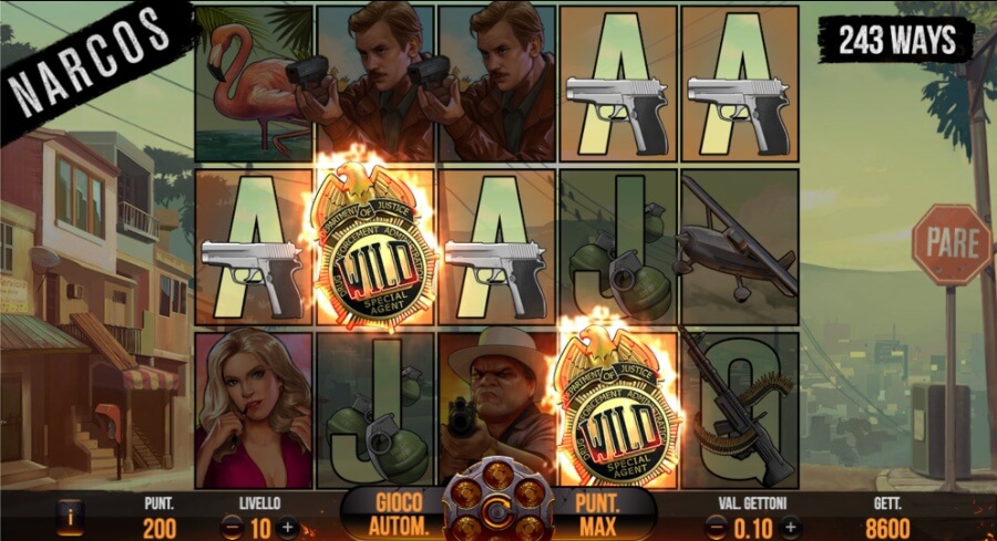 Schermata standard della slot Narcos