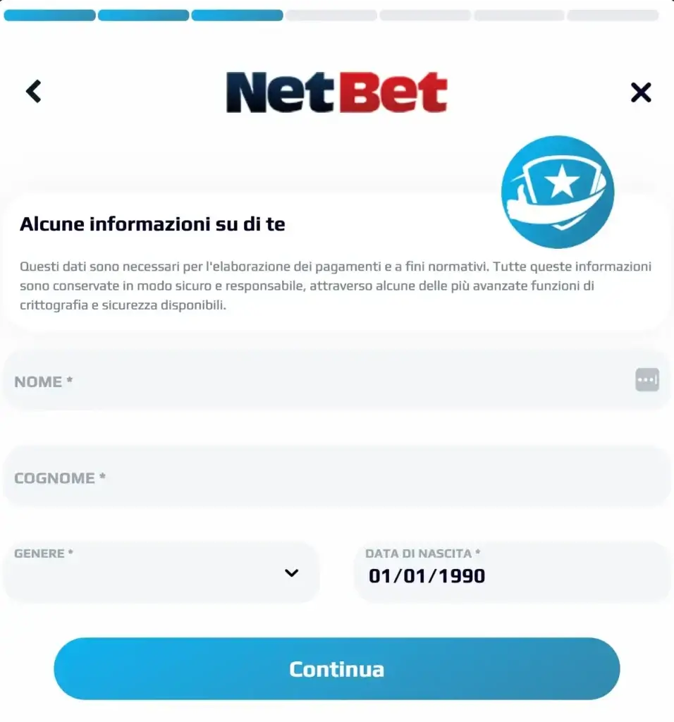 Schermata di registrazione NetBet con evidenziazione delle opzioni di privacy