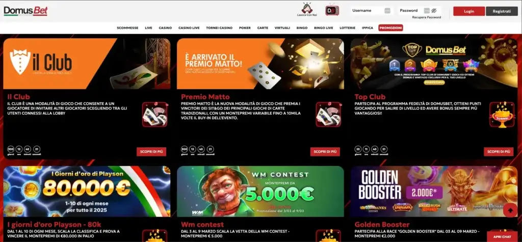 Pannello promozioni di Domusbet casinò