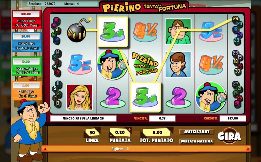 Schermata del gioco slot Pierino Tenta La Fortuna