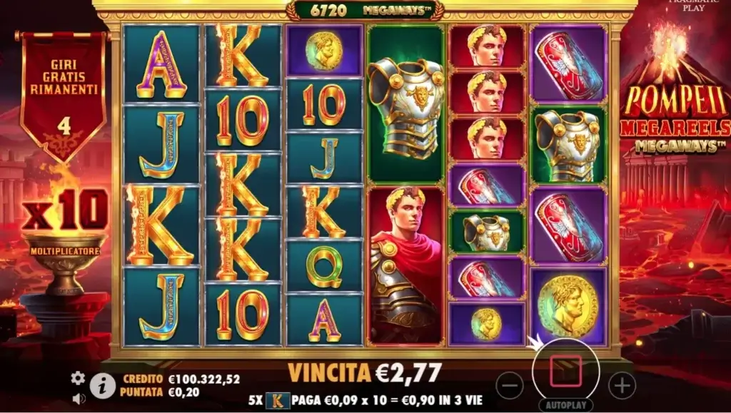 Moltiplicatore nei giri gratis della slot Pompeii MegaReels Megaways