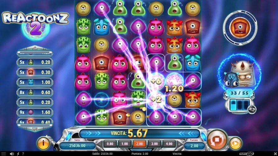 Schermata della slot Reactoonz 2