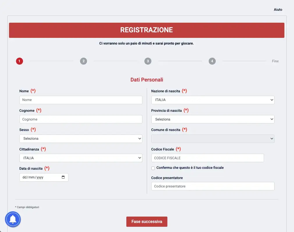 Pannello di registrazione su Marathonbet casinò