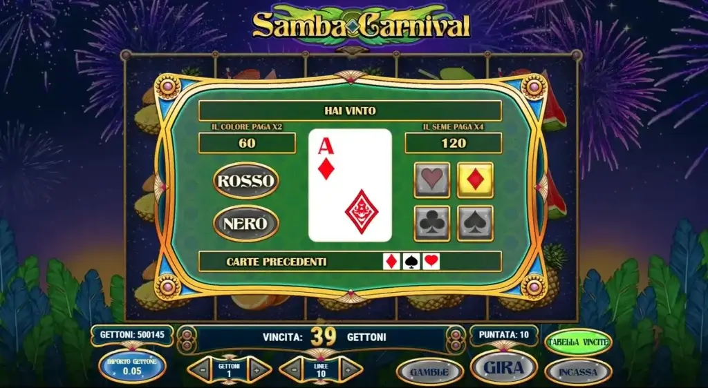 Funzione Rischio della slot Samba Carnival