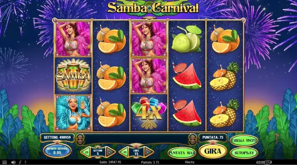 Schermata della slot Samba Carnival