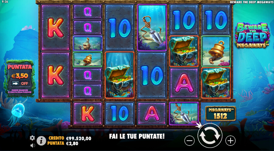 Schermata di gioco: Beware The Deep Megaways