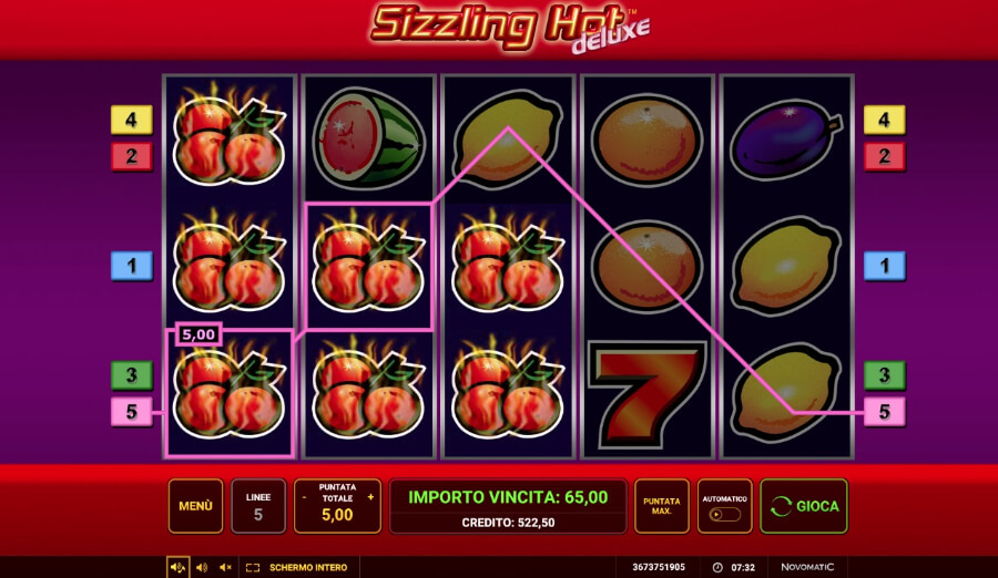 Vincita sulla slot Sizzling Hot Deluxe