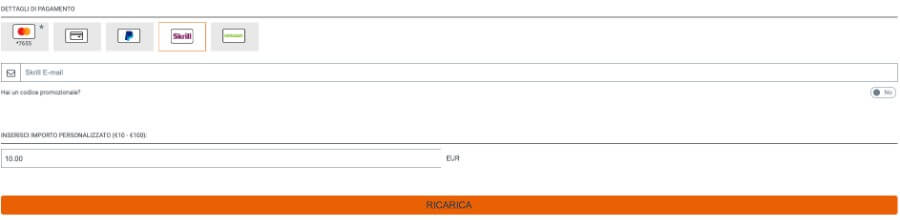 Deposito Skrill sul sito Snai