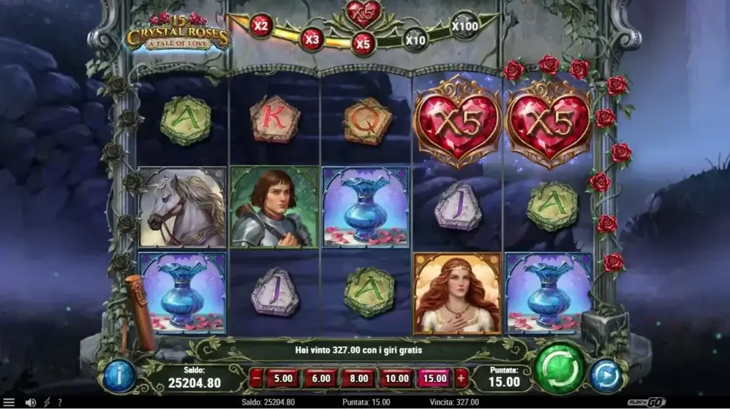Schermata di gioco: slot 15 Crystal Roses: a Tale of Love