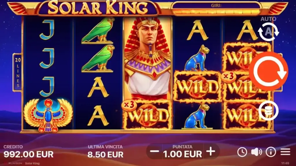 La funzione "Cornici infuocate" sulla video slot Solar King