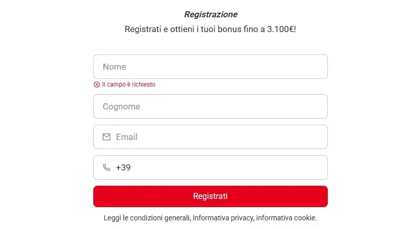 Form di registrazione su Sportium casino