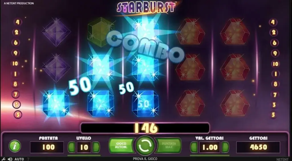 La video slot Starburst con vincita combo