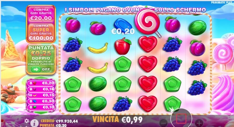 Schermata della slot Sweet Bonanza 1000