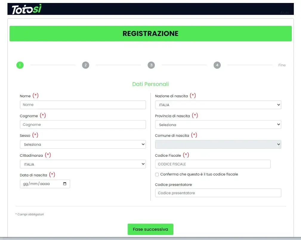 Registrazione Totosì