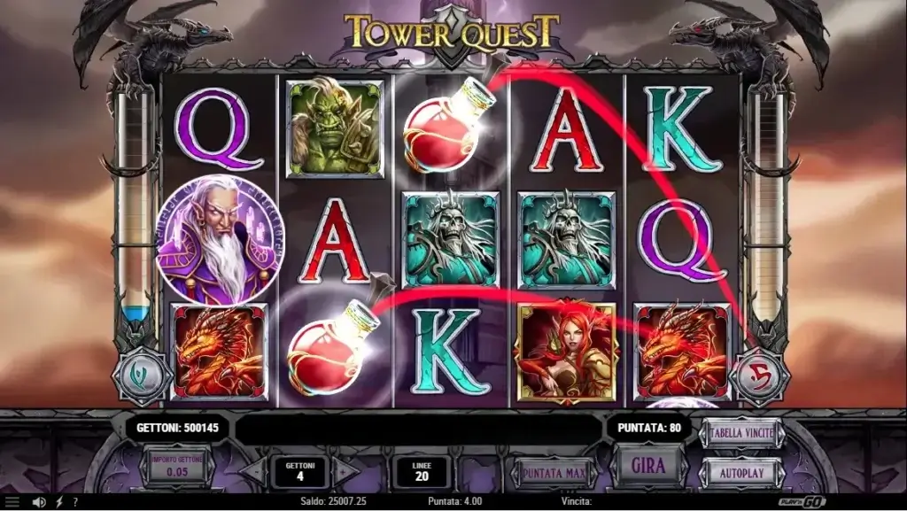 Giro dei rulli della slot Tower Quest