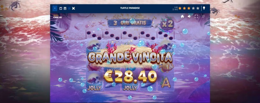 Grande vincita ottenuta alla slot Turtle Paradise