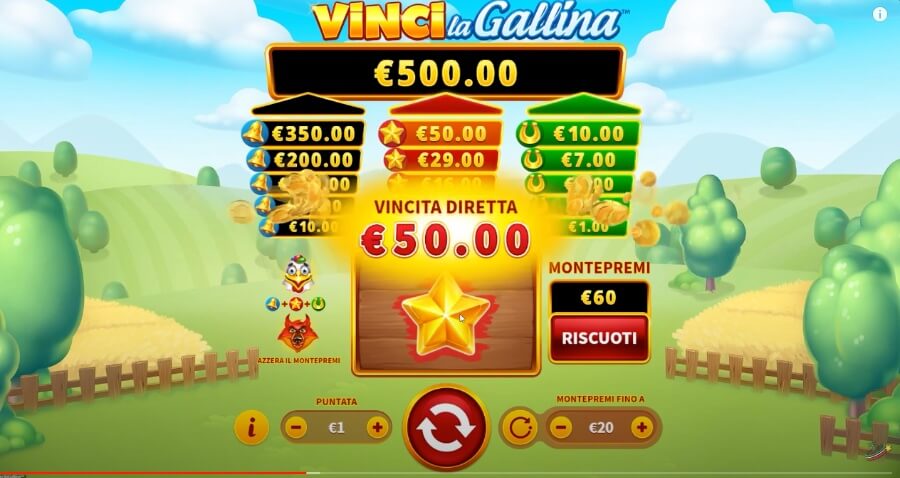 Vincita diretta nella slot Vinci la Gallina