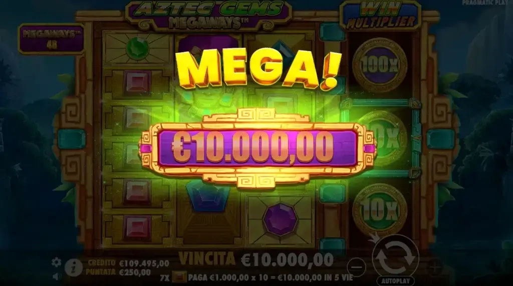 Vincita di 10.000€ alla slot Aztec Gems Megaways