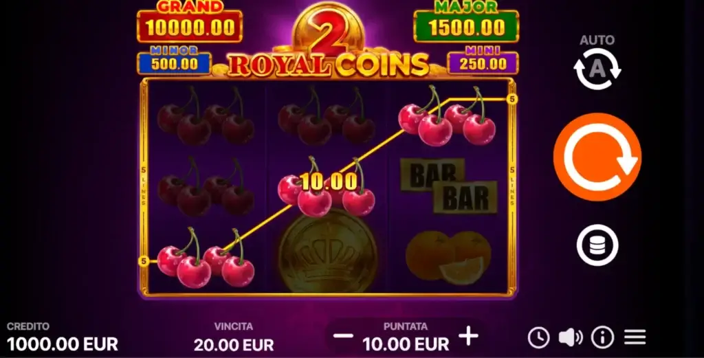 Vincita ottenuta alla slot Royal Coins 2: Hold and Win