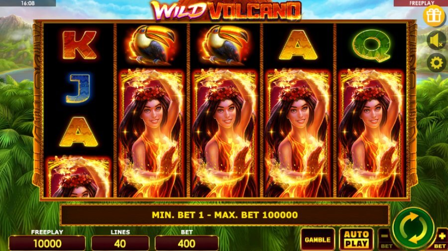 Schermata di gioco della slot Wild Volcano