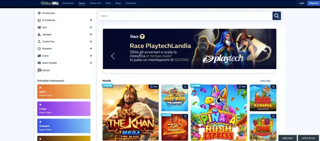 Homepage del casinò William Hill
