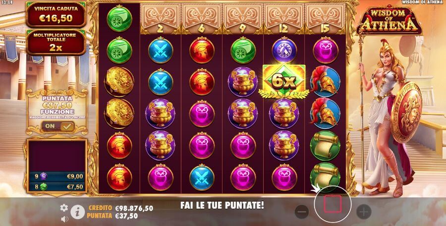 Schermata della slot Wisdom of Athena 1000